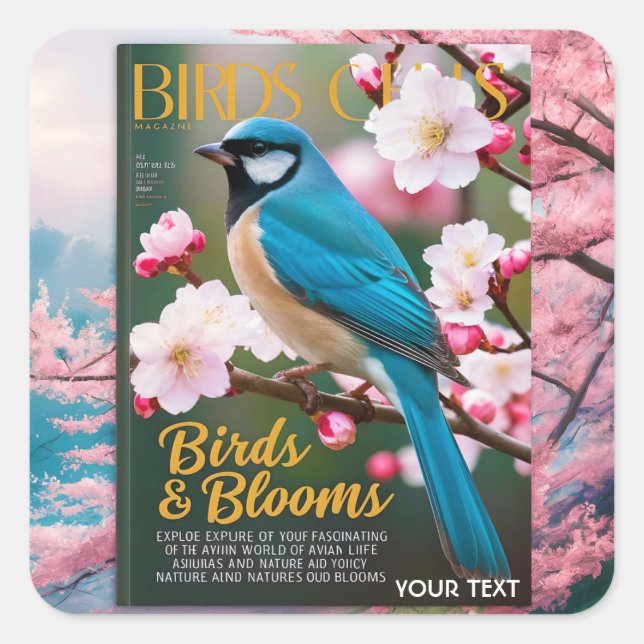 Fantasy Cute Blue Bird Magazine  Square Sticker (Front)