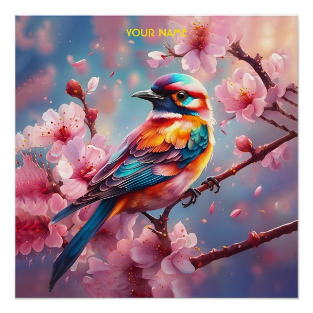 Fantasy Cute Blue Bird Sakura Poster (Front)