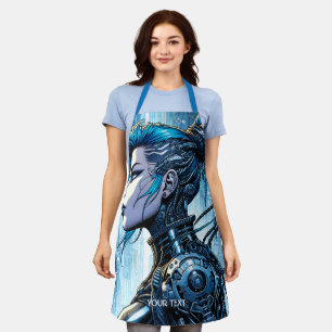 Fantasy Cute Blue Cyborg Girl Apron