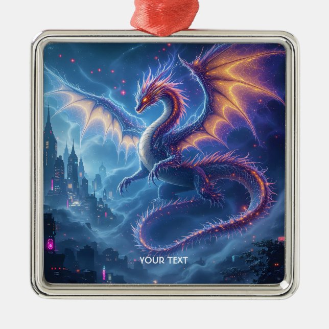 Fantasy Cute Blue Dragon City Metal Tree Decoration (Front)