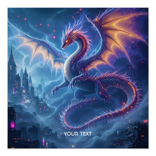 Fantasy Cute Blue Dragon City Poster (Front)