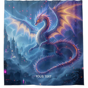 Fantasy Cute Blue Dragon City Shower Curtain