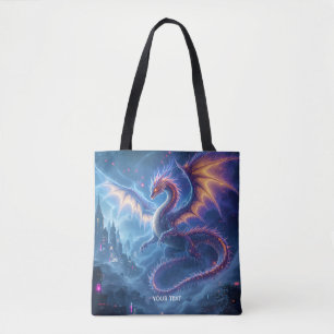 Fantasy Cute Blue Dragon City Tote Bag