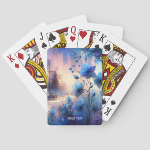 Fantasy Cute Blue Flowers City Playing Cards