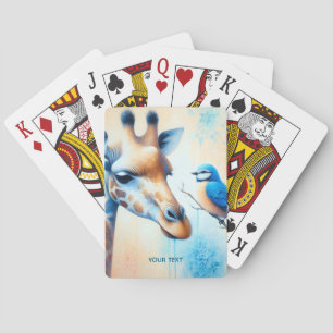 Fantasy Cute Blue Giraffe Bird Playing Cards