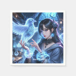 Fantasy Cute Blue Girl Raven Napkin