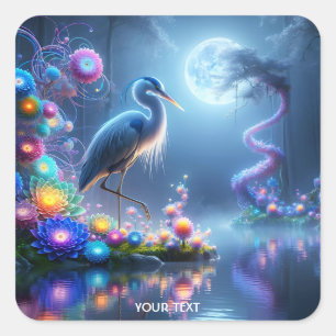 Fantasy Cute Blue Heron Lake Square Sticker