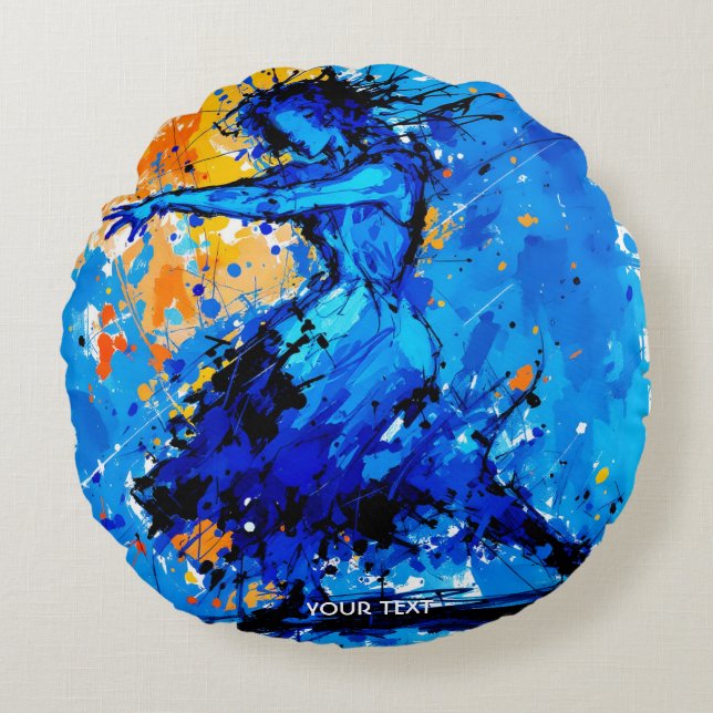 Fantasy Cute Blue Orange Dancer Round Cushion (Front)