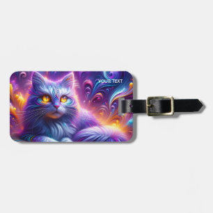 Fantasy Cute Blue Purple Cat Luggage Tag