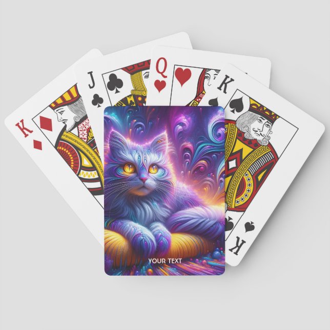 Fantasy Cute Blue Purple Cat Playing Cards (Back)