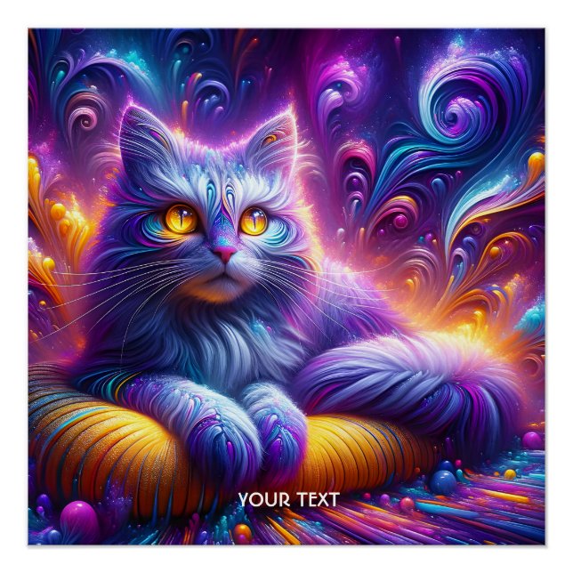 Fantasy Cute Blue Purple Cat Poster (Front)