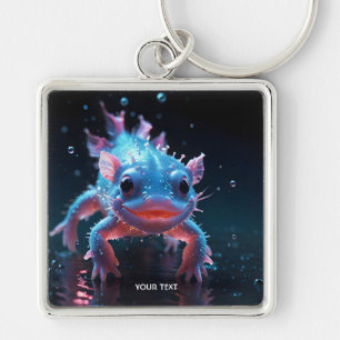 Fantasy Cute Blue Smiling Axolotl Key Ring