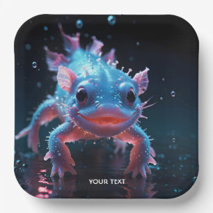 Fantasy Cute Blue Smiling Axolotl Paper Plate