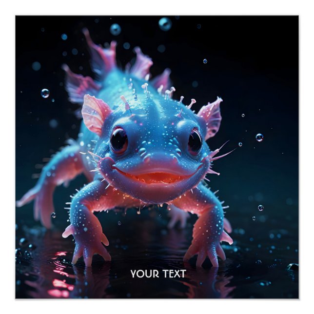 Fantasy Cute Blue Smiling Axolotl Poster (Front)