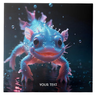 Fantasy Cute Blue Smiling Axolotl Tile