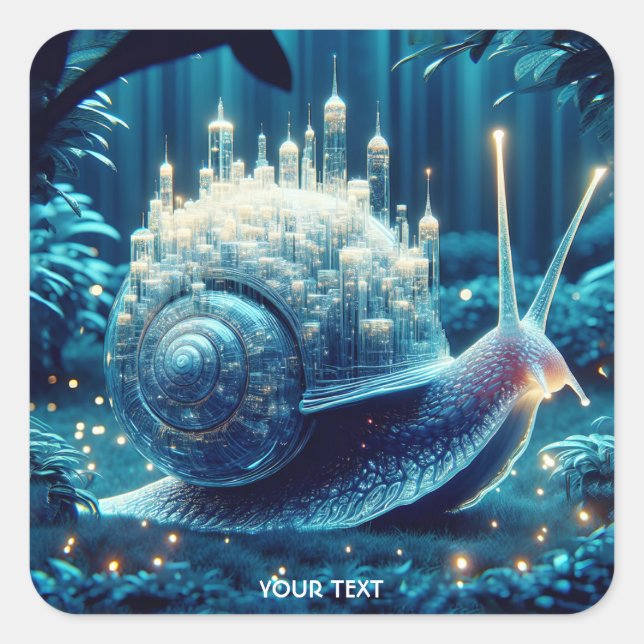 Fantasy Cute Blue Snail City Square Sticker (Front)