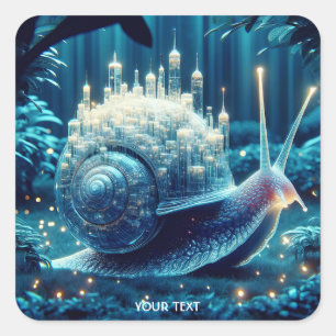 Fantasy Cute Blue Snail City Square Sticker