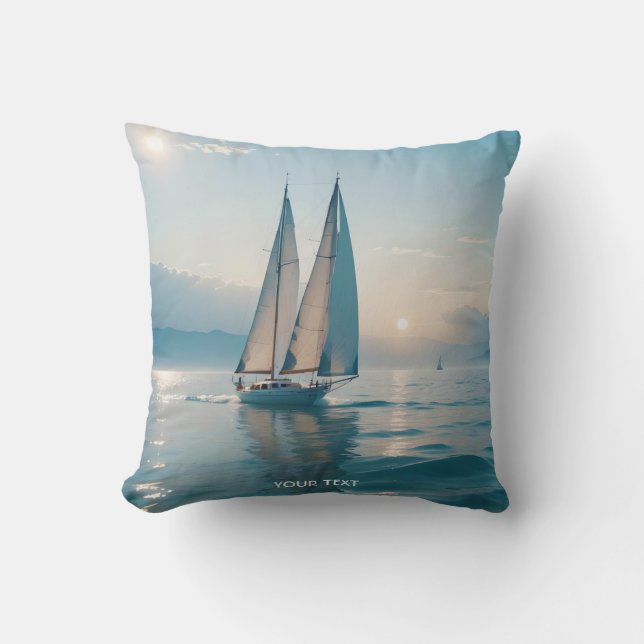 Fantasy Cute Boat Sea Sun Cushion (Front)