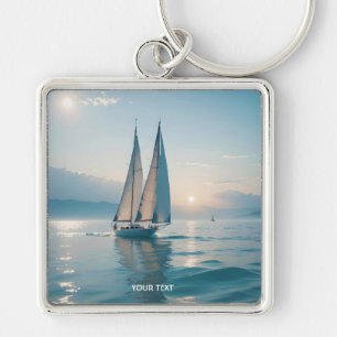 Fantasy Cute Boat Sea Sun Key Ring