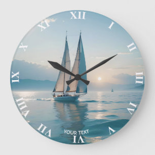 Fantasy Cute Boat Sea Sun Large Clock