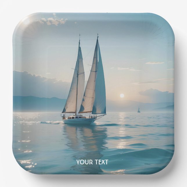 Fantasy Cute Boat Sea Sun Paper Plate (Front)