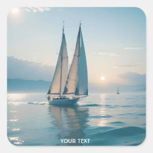 Fantasy Cute Boat Sea Sun Square Sticker