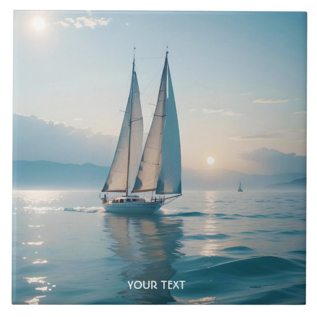 Fantasy Cute Boat Sea Sun Tile (Front)