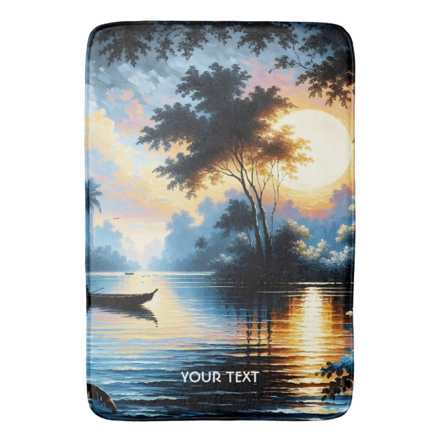 Fantasy Cute Boat Sunset Lake Bath Mat (Front Vertical)