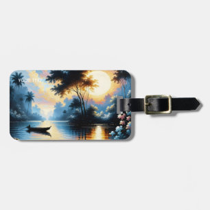 Fantasy Cute Boat Sunset Lake Luggage Tag