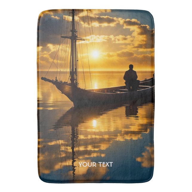 Fantasy Cute Boat Sunset Sea Bath Mat (Front Vertical)