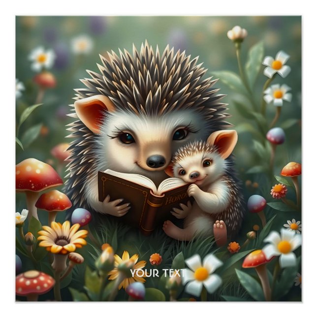 Fantasy Cute Book Mushrooms Flowers Poster (Front)