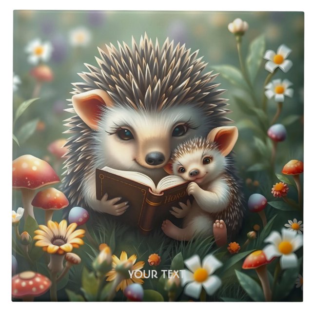 Fantasy Cute Book Mushrooms Flowers Tile (Front)