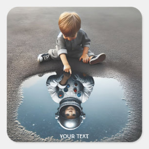 Fantasy Cute Boy Astronaut Reflection Square Sticker