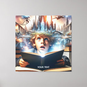 Fantasy Cute Boy City Book Canvas Print