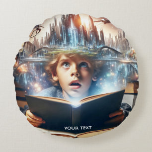 Fantasy Cute Boy City Book Round Cushion