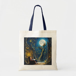 Fantasy Cute Boy Tree Library Tote Bag