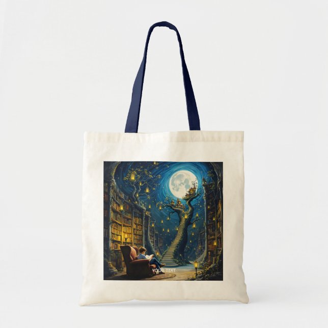 Fantasy Cute Boy Tree Library Tote Bag (Front)
