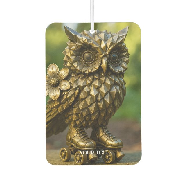 Fantasy Cute Brass Owl Skates Car Air Freshener (Front)
