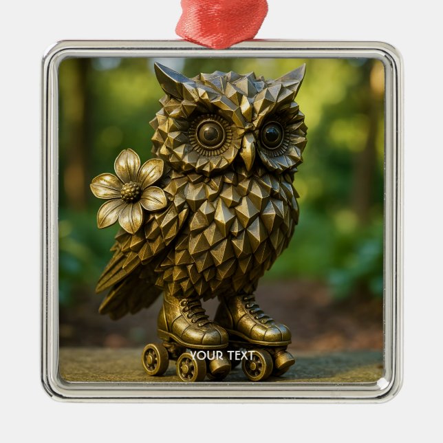Fantasy Cute Brass Owl Skates Metal Tree Decoration (Front)