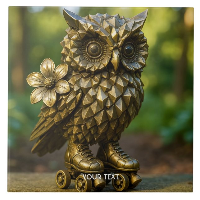 Fantasy Cute Brass Owl Skates Tile (Front)