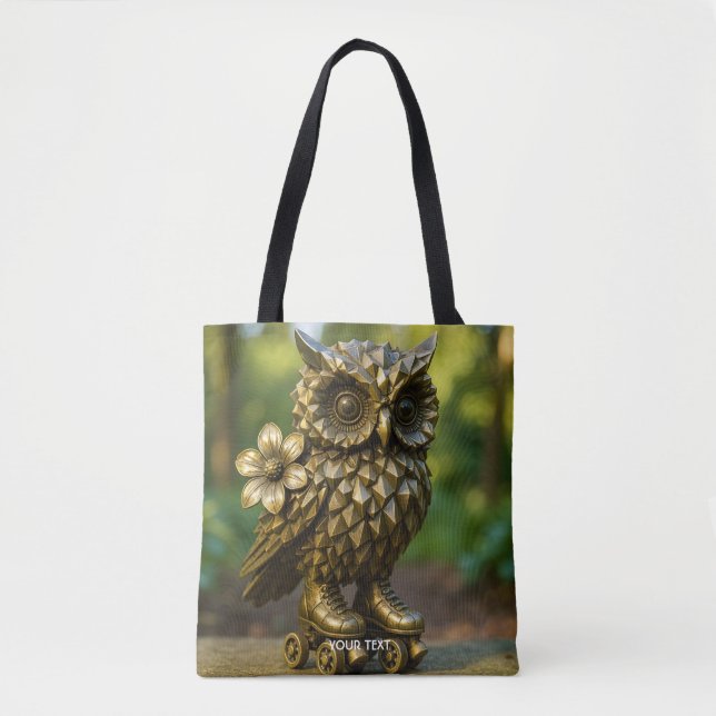 Fantasy Cute Brass Owl Skates Tote Bag (Front)