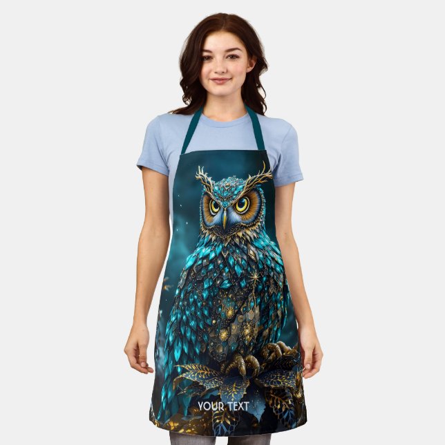 Fantasy Cute Brass Turquoise Owl Apron (Worn)