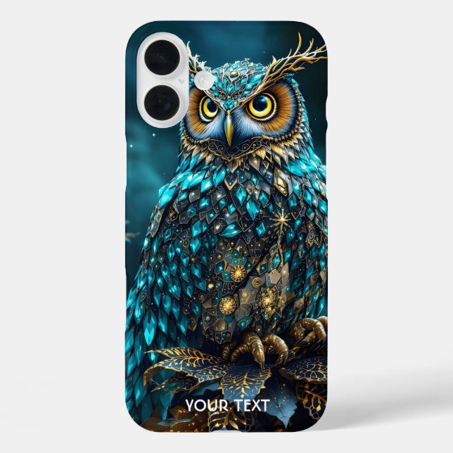 Fantasy Cute Brass Turquoise Owl Case-Mate iPhone Case (Back)