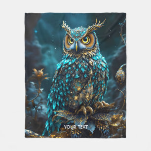 Fantasy Cute Brass Turquoise Owl Fleece Blanket