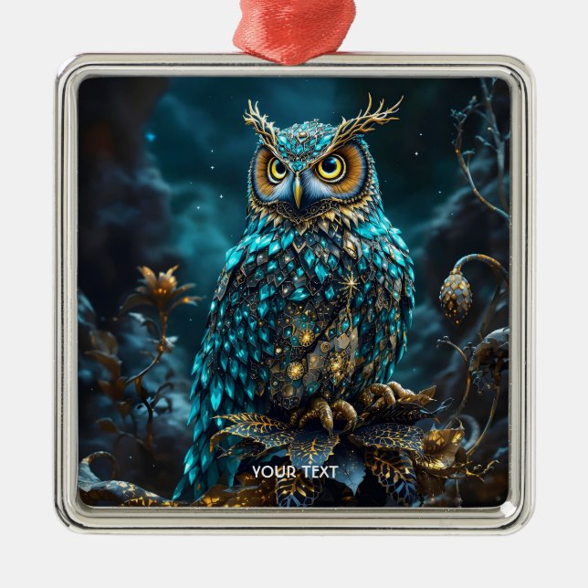 Fantasy Cute Brass Turquoise Owl Metal Tree Decoration (Front)