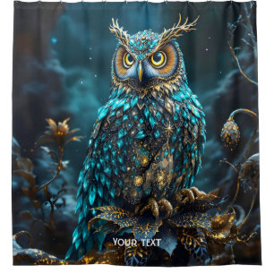 Fantasy Cute Brass Turquoise Owl Shower Curtain