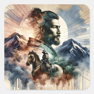 Fantasy Cute Brave Handsome Samurai Square Sticker
