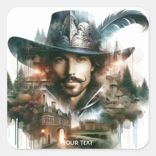 Fantasy Cute Brave Handsome Soldier Square Sticker