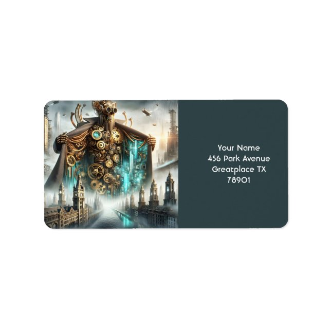Fantasy Cute Bridge Steampunk Robot Label (Front)