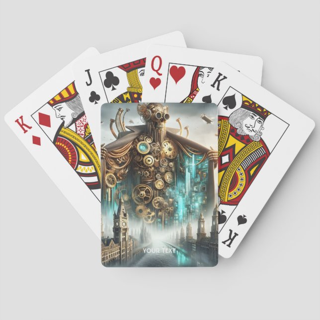 Fantasy Cute Bridge Steampunk Robot Playing Cards (Back)